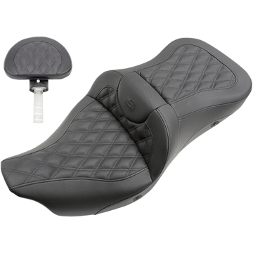 SADDLEMEN Roadsofa™ Seat with Backrest Full Lattice Stitch Heated '08-'23 FLH/FLT 80807B182BRHC