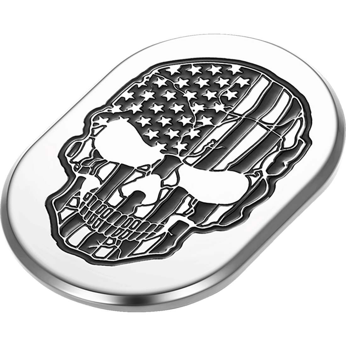 FIGURATI DESIGNS Antenna Cover Left Rear Fender Contrast Cut American Flag Skull Chrome