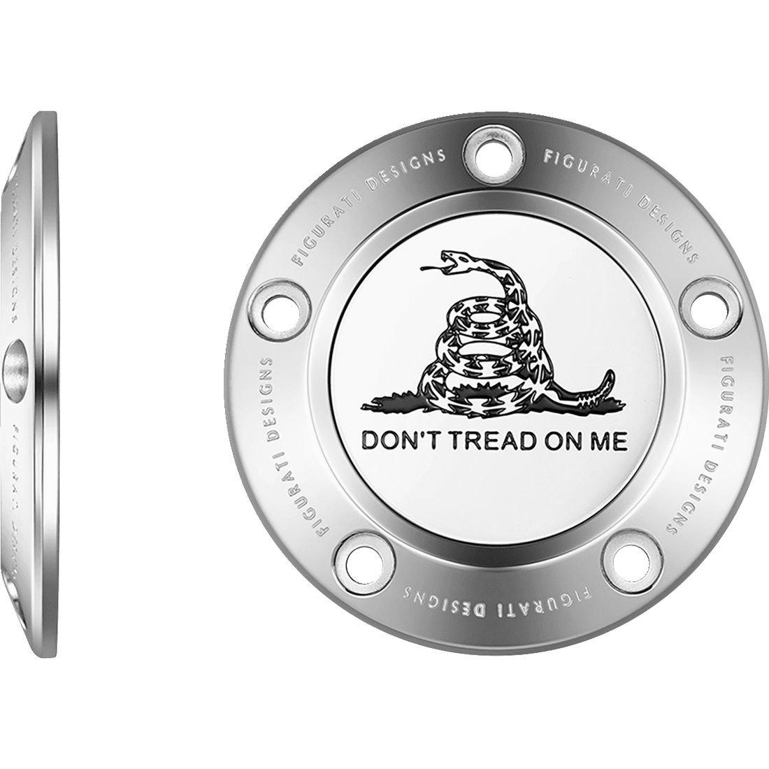 FIGURATI DESIGNS Timing Cover 5 Hole Don't Tread on Me Stainless Steel FD40TC5HSS