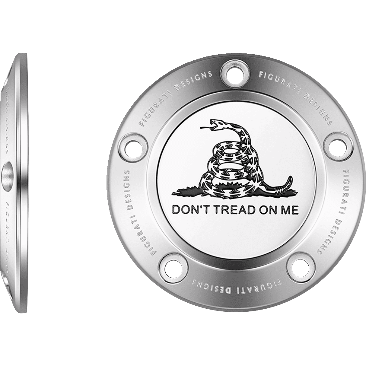 FIGURATI DESIGNS Timing Cover 5 Hole Don't Tread on Me Stainless Steel FD40TC5HSS