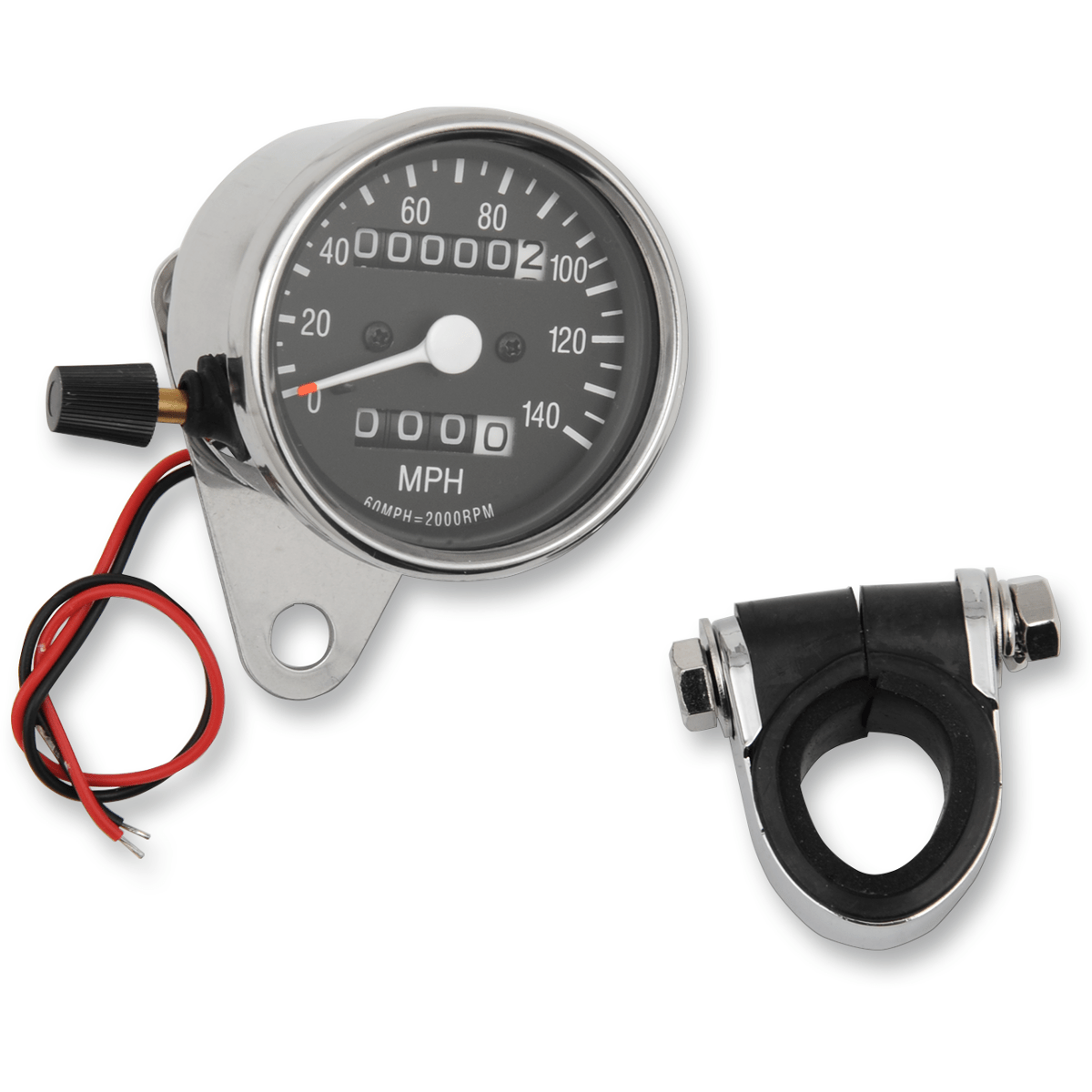 DRAG SPECIALTIES 2.4" MPH Mini LED Mechanical Speedometer/Indicators/Trip Chrome Housing Black Face 2:1