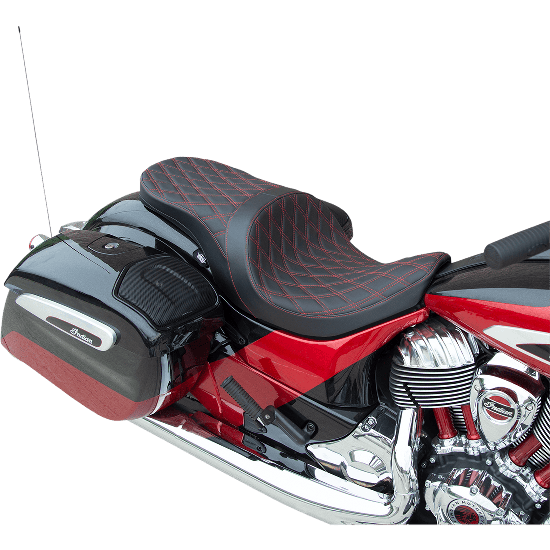 DRAG SPECIALTIES Low Profile Touring Seat Double Diamond Red Stitch Solar Reflective Indian '14-'22