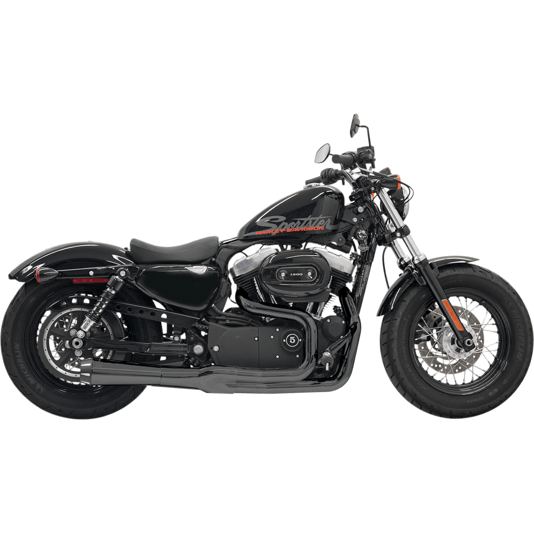 BASSANI XHAUST Mega Power Exhaust Black Short '04-'13 XL with Mid/Forward Controls 1X22RB