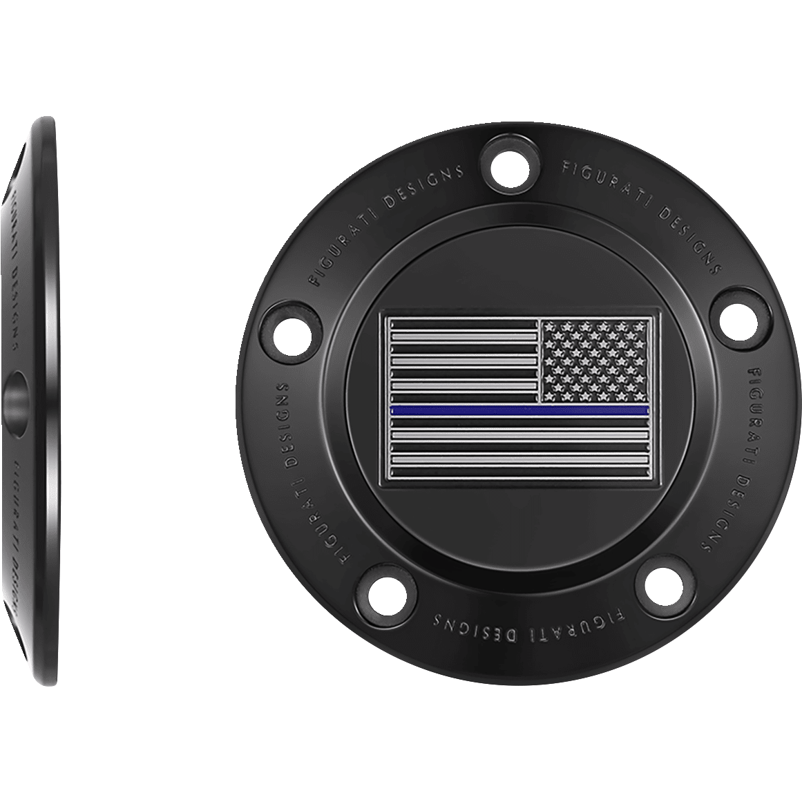 FIGURATI DESIGNS Timing Cover 5 Hole Blue Line American Flag Black FD71TC5HBLK