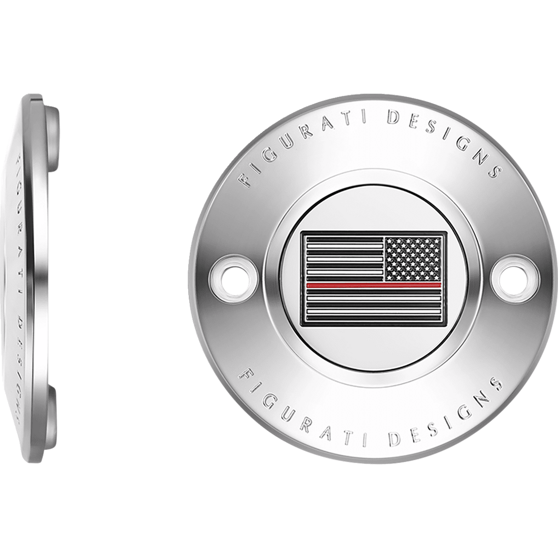 FIGURATI DESIGNS Timing Cover 2 Hole Red Line American Flag Stainless Steel FD73TC2HSS