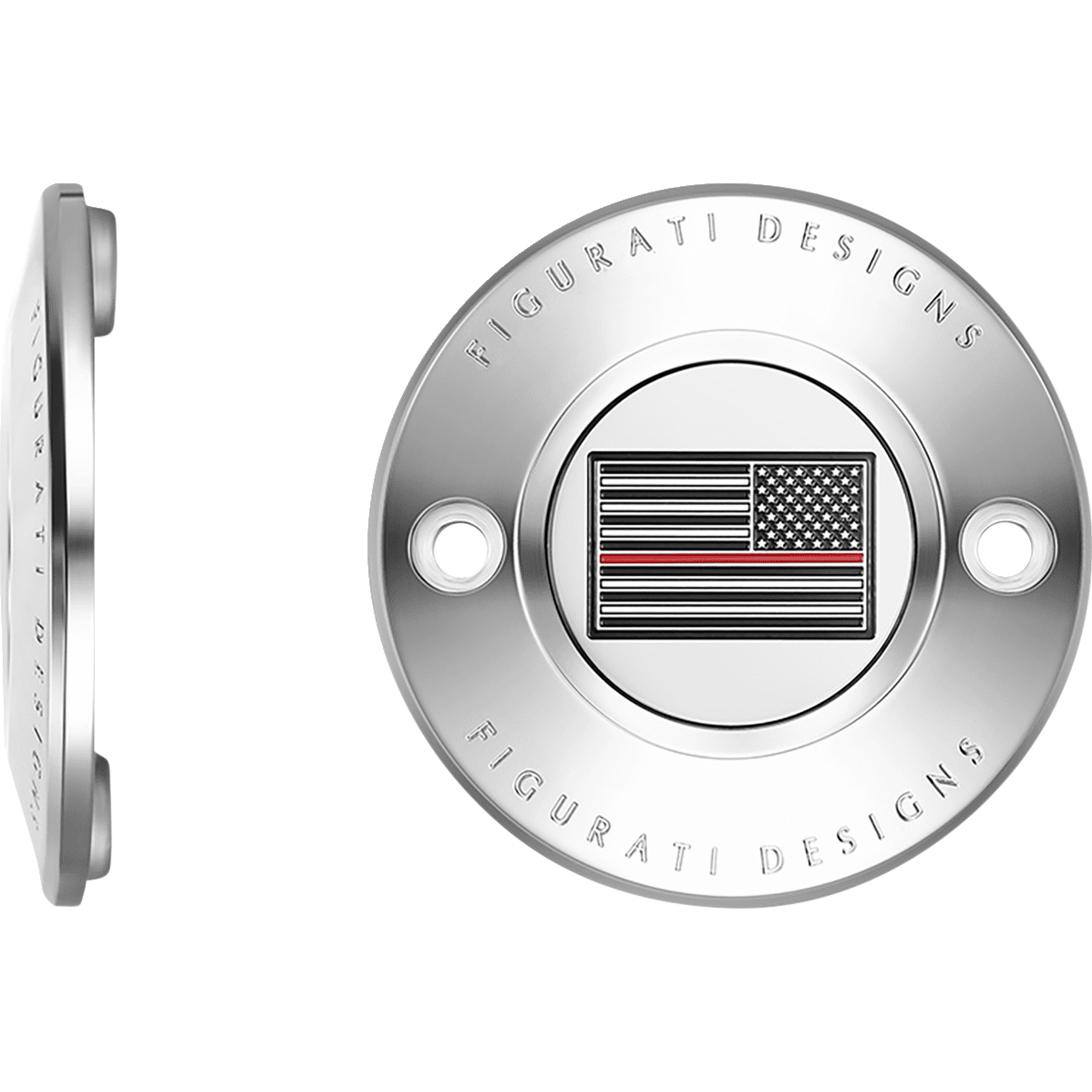 FIGURATI DESIGNS Timing Cover 2 Hole Red Line American Flag Stainless Steel FD73TC2HSS