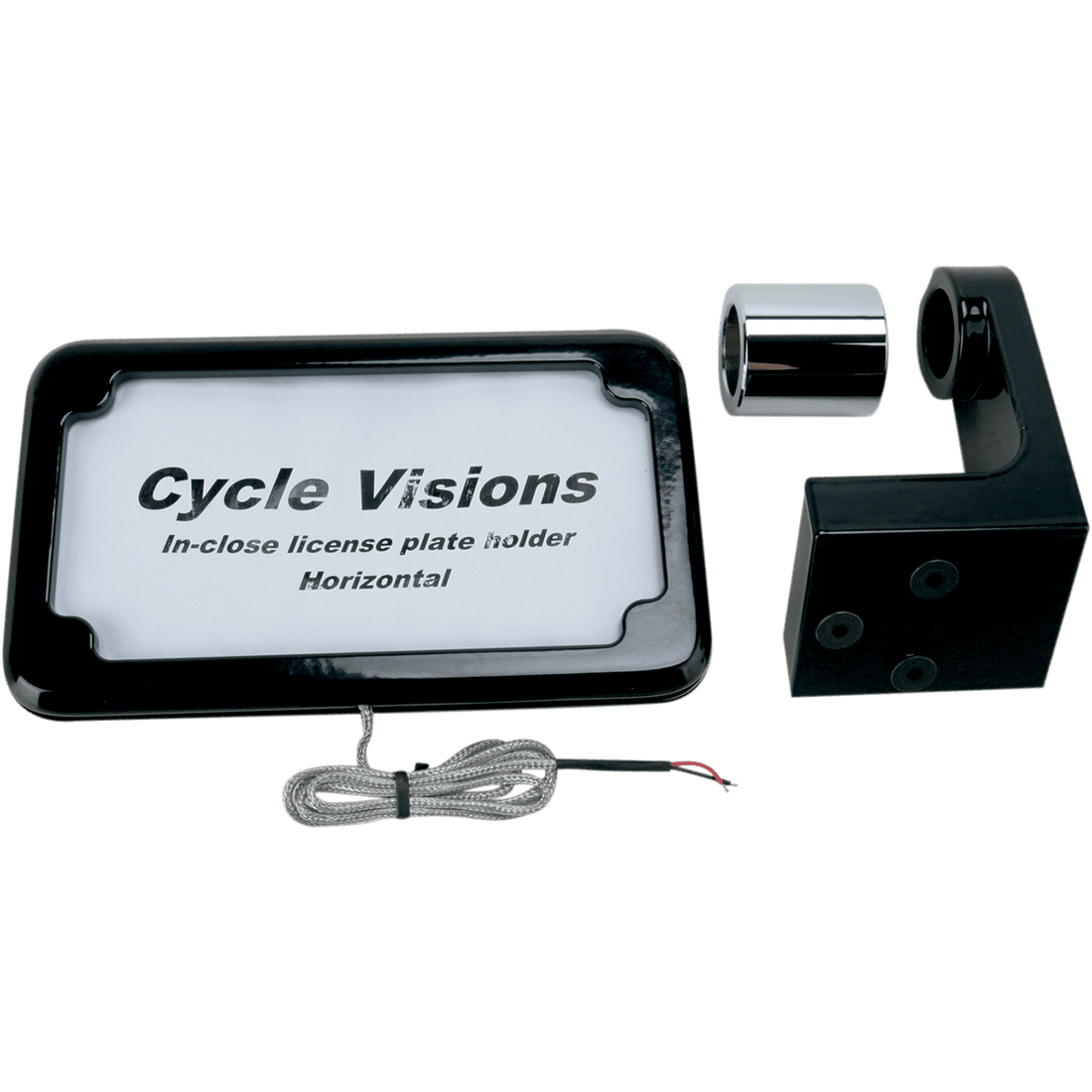 CYCLE VISIONS Horizontal License Plate Mount with Light '08-'17 ST Black CV4606BLH