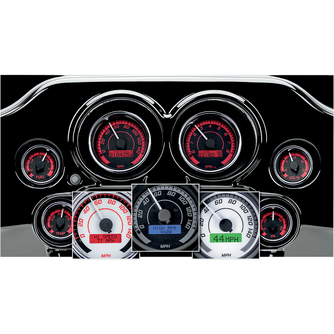 DAKOTA DIGITAL MVX-8K Series Analog/Digital 6-Gauge Kit Black Bezel Black Face with Gray Background MVX8604KGK