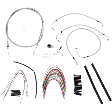 BURLY BRAND Handlebar Cable/Brake Line Kit Complete 14" Ape Hanger Handlebars Stainless Steel