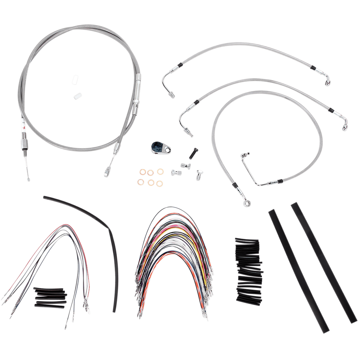 BURLY BRAND Handlebar Cable/Brake Line Kit Complete 14" Ape Hanger Handlebars Stainless Steel B301091