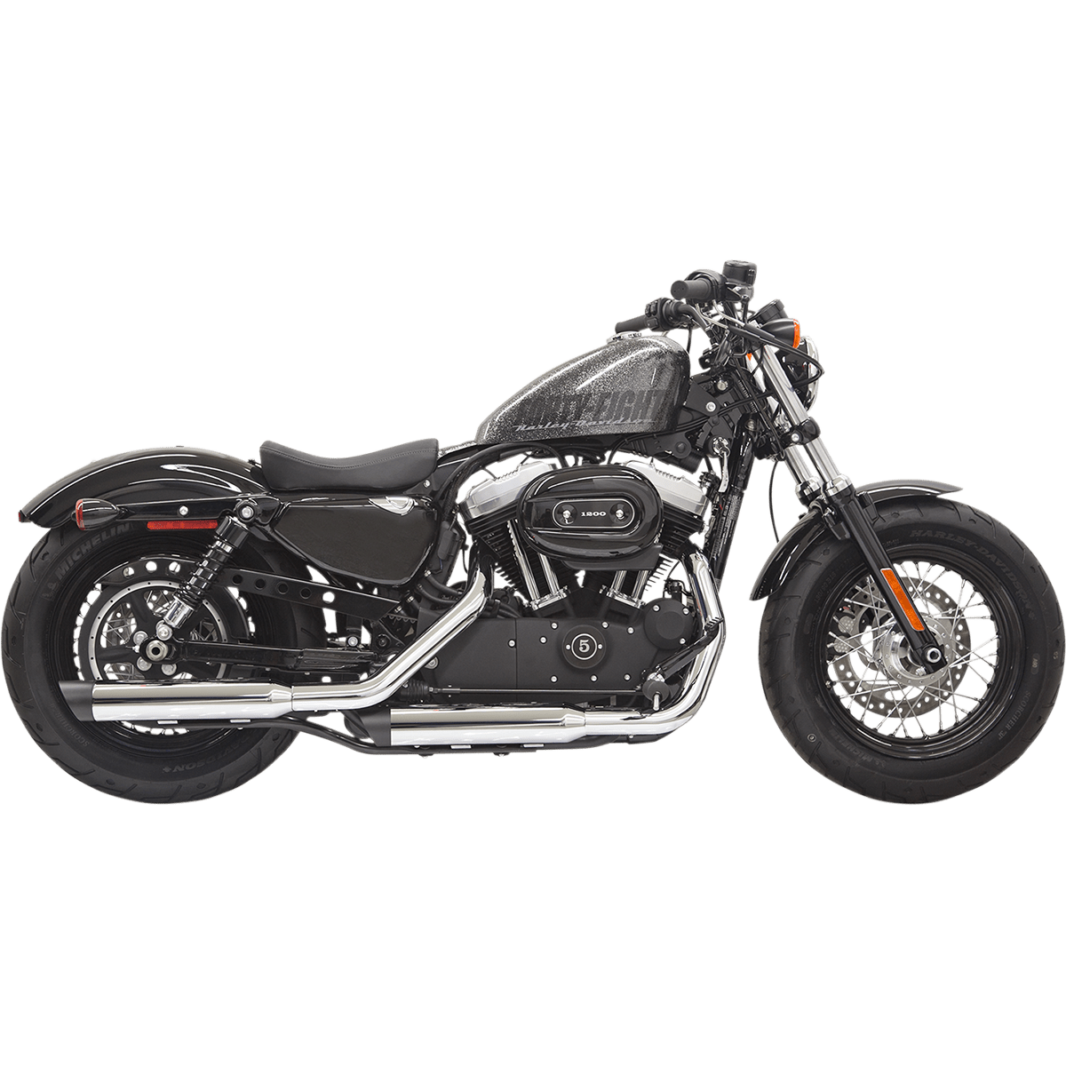 BASSANI XHAUST Firepower Series Slip-On Mufflers Chrome/Black Slash-Cut Sportster 1X27SB