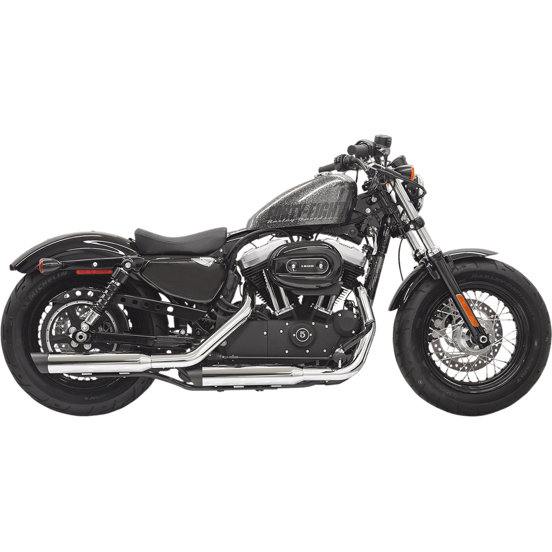 BASSANI XHAUST Firepower Series Slip-On Mufflers Chrome/Black Slash-Cut Sportster 1X27SB