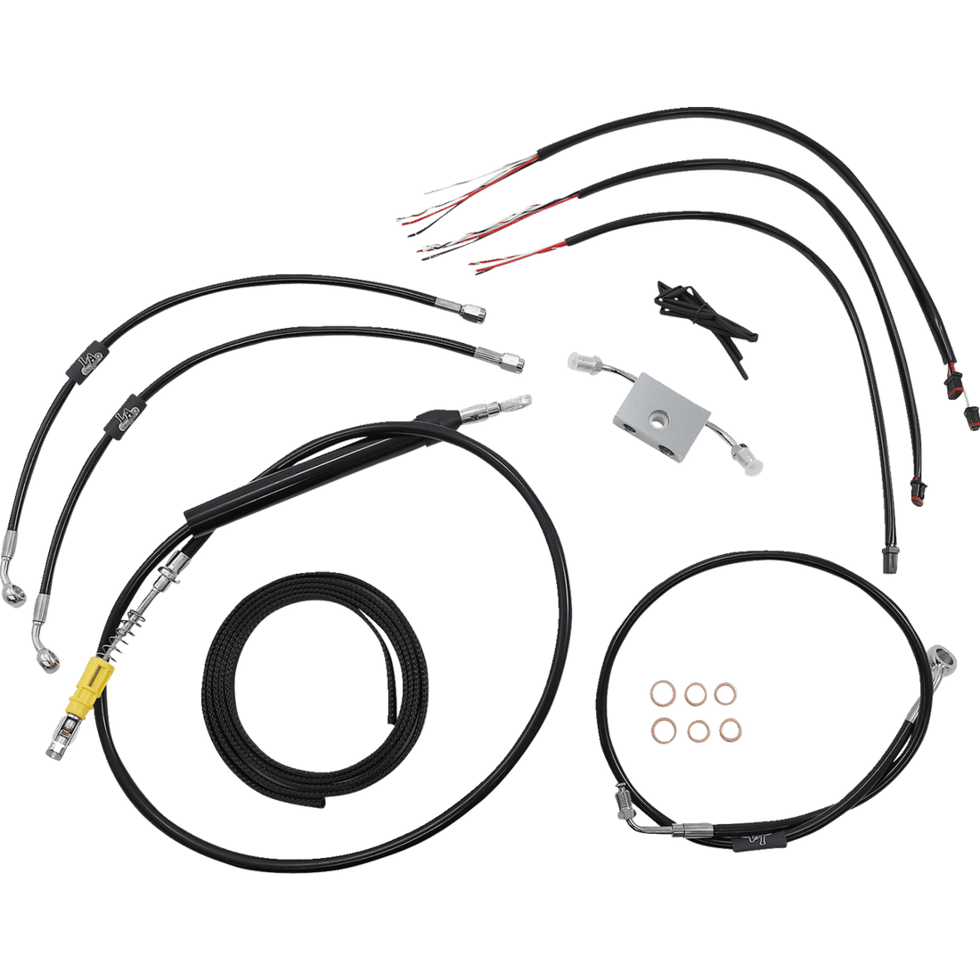 LA CHOPPERS Handlebar Cable/Brake Line Kit Quick Connect Complete 15" 17" Handlebars Black LA8157KT216B