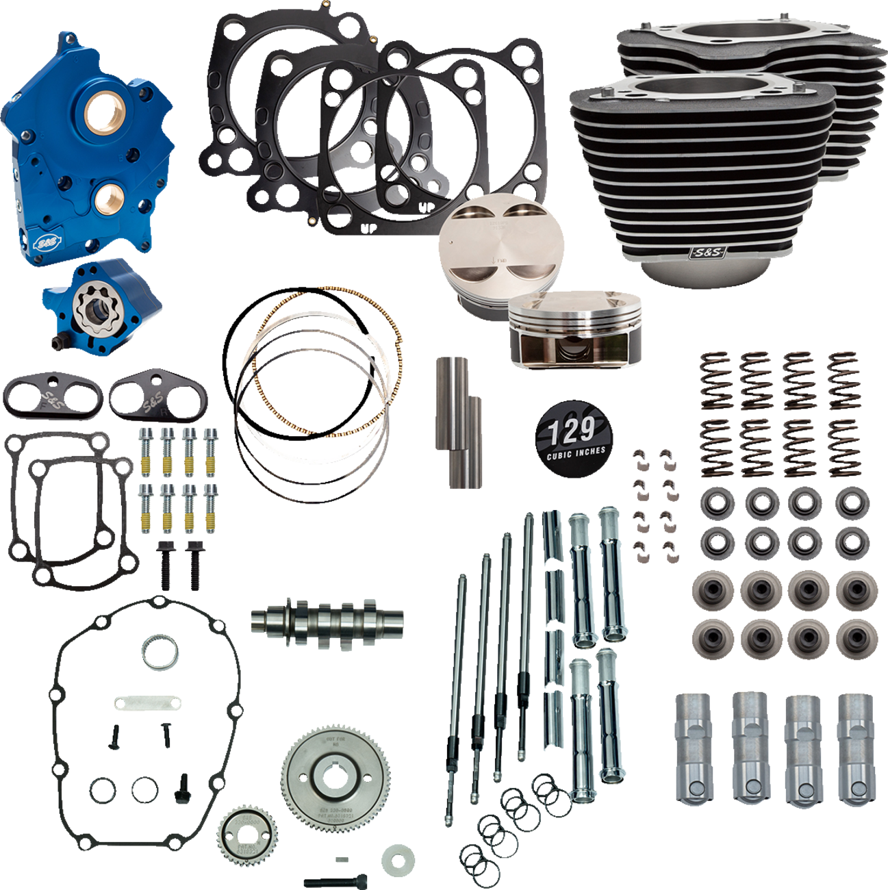 S&S CYCLE 129" Power Package Engine Performance Kit Gear Drive Oil Cooled Highlighted Fins M8