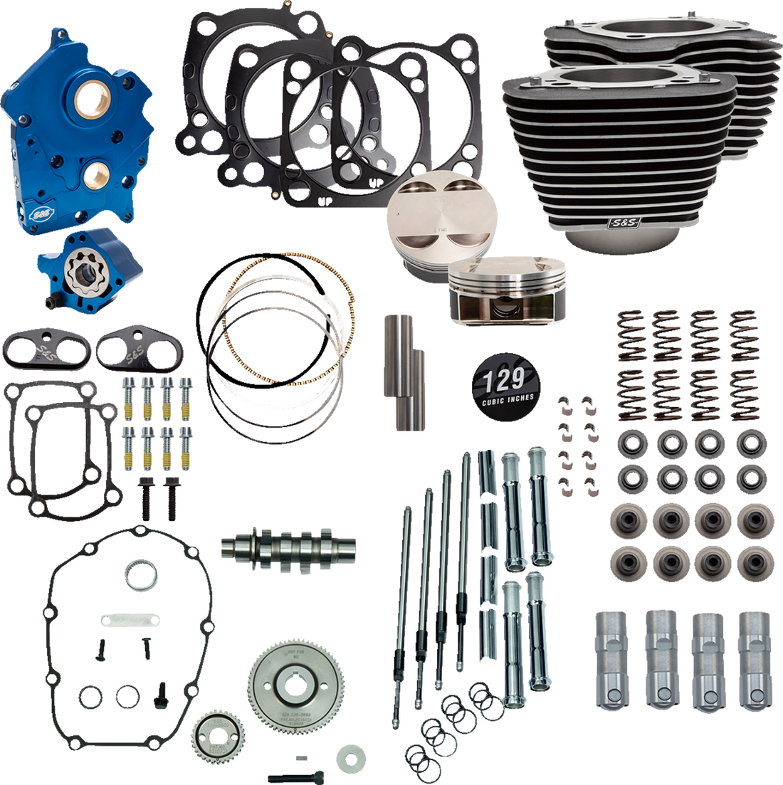 S&S CYCLE 129" Power Package Engine Performance Kit Gear Drive Oil Cooled Highlighted Fins M8