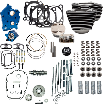 S&S CYCLE 129" Power Package Engine Performance Kit Gear Drive Oil Cooled Highlighted Fins M8