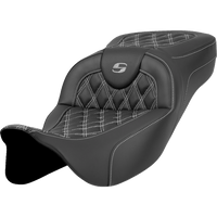 SADDLEMEN Extended Reach Roadsofa™ Seat Lattice Stitch Silver Stitch without Backrest FL '08-'23 A80807B184SIL