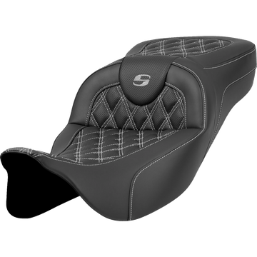 SADDLEMEN Extended Reach Roadsofa™ Seat Lattice Stitch Silver Stitch without Backrest FL '08-'23 A80807B184SIL