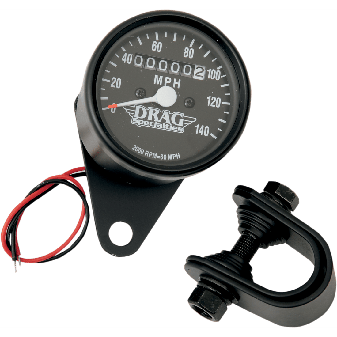 DRAG SPECIALTIES 2.4" MPH Mini LED Mechanical Speedometer/Indicators Black Housing Black Face 2:1