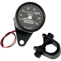 DRAG SPECIALTIES 2.4" MPH Mini LED Mechanical Speedometer/Indicators Black Housing Black Face 2:1