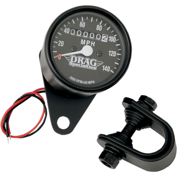 DRAG SPECIALTIES 2.4" MPH Mini LED Mechanical Speedometer/Indicators Black Housing Black Face 2:1