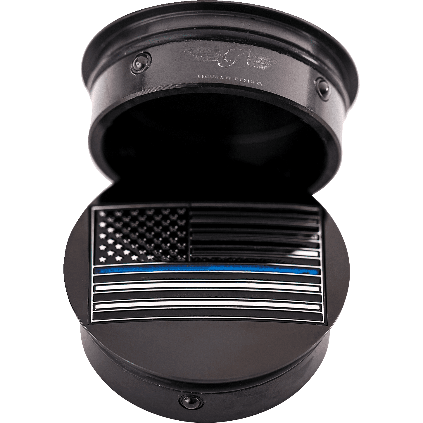 FIGURATI DESIGNS Swing Arm Covers Blue Line American Flag Custom Black Reversed FD71AFBLBLK