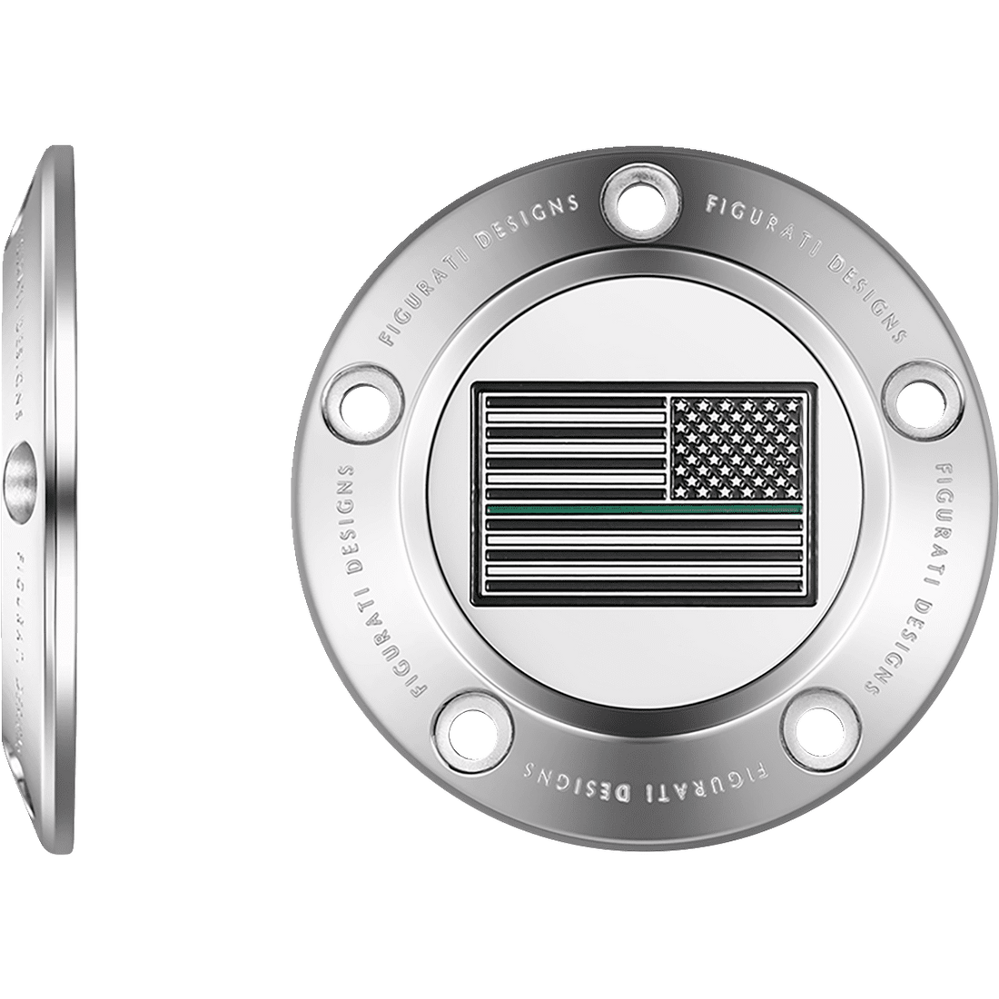 FIGURATI DESIGNS Timing Cover 5 Hole Green Line American Flag Stainless Steel FD72TC5HSS