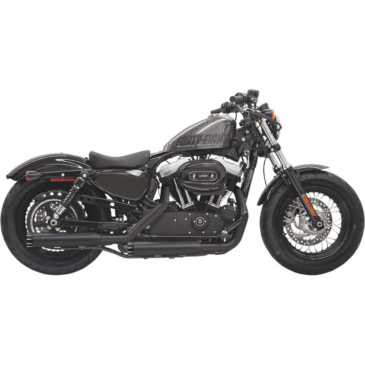 BASSANI XHAUST Firepower Series Slip-On Mufflers Black Fluted Sportster 1X27TB