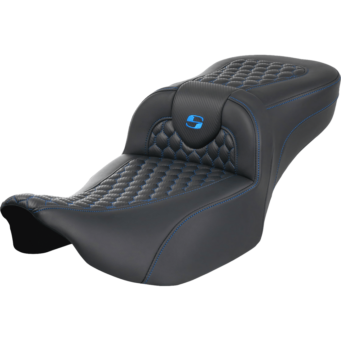 SADDLEMEN Roadsofa™ Extended Reach Seat without Backrest Honeycomb Blue Stitch FLTR/FLHX '23-'24