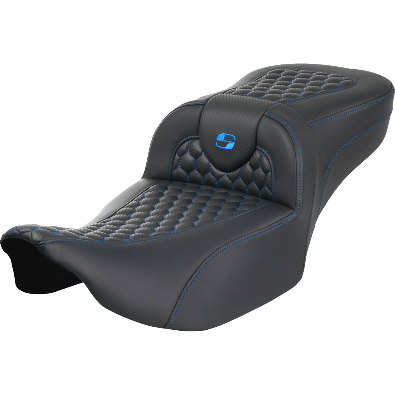 SADDLEMEN Roadsofa™ Extended Reach Seat without Backrest Honeycomb Blue Stitch FLTR/FLHX '23-'24