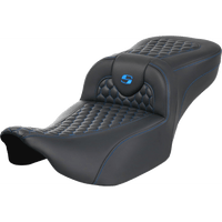 SADDLEMEN Roadsofa™ Extended Reach Seat without Backrest Honeycomb Blue Stitch FLTR/FLHX '23-'24