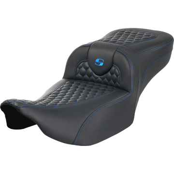 SADDLEMEN Roadsofa™ Extended Reach Seat without Backrest Honeycomb Blue Stitch FLTR/FLHX '23-'24