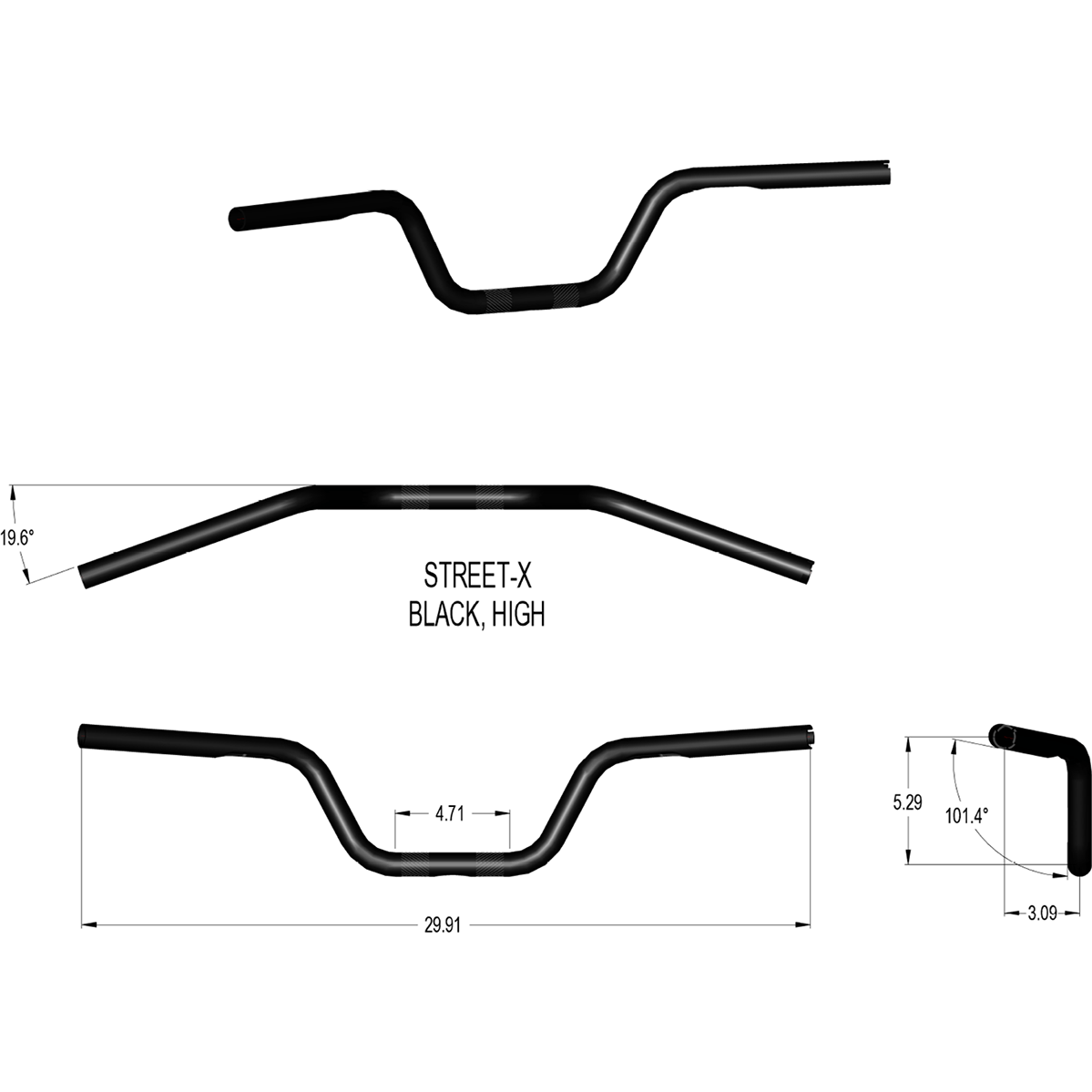 KHROME WERKS Handlebar High Bend Black 300903