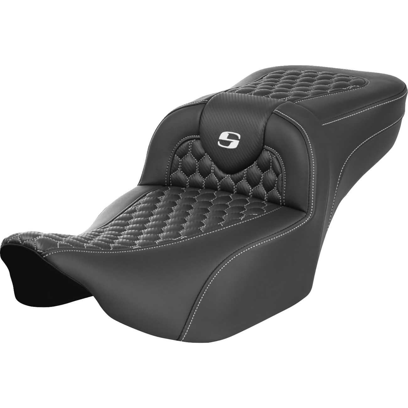 SADDLEMEN Roadsofa™ Extended Reach Seat without Backrest Honeycomb White Stitch FLTR/FLHX '23-'24