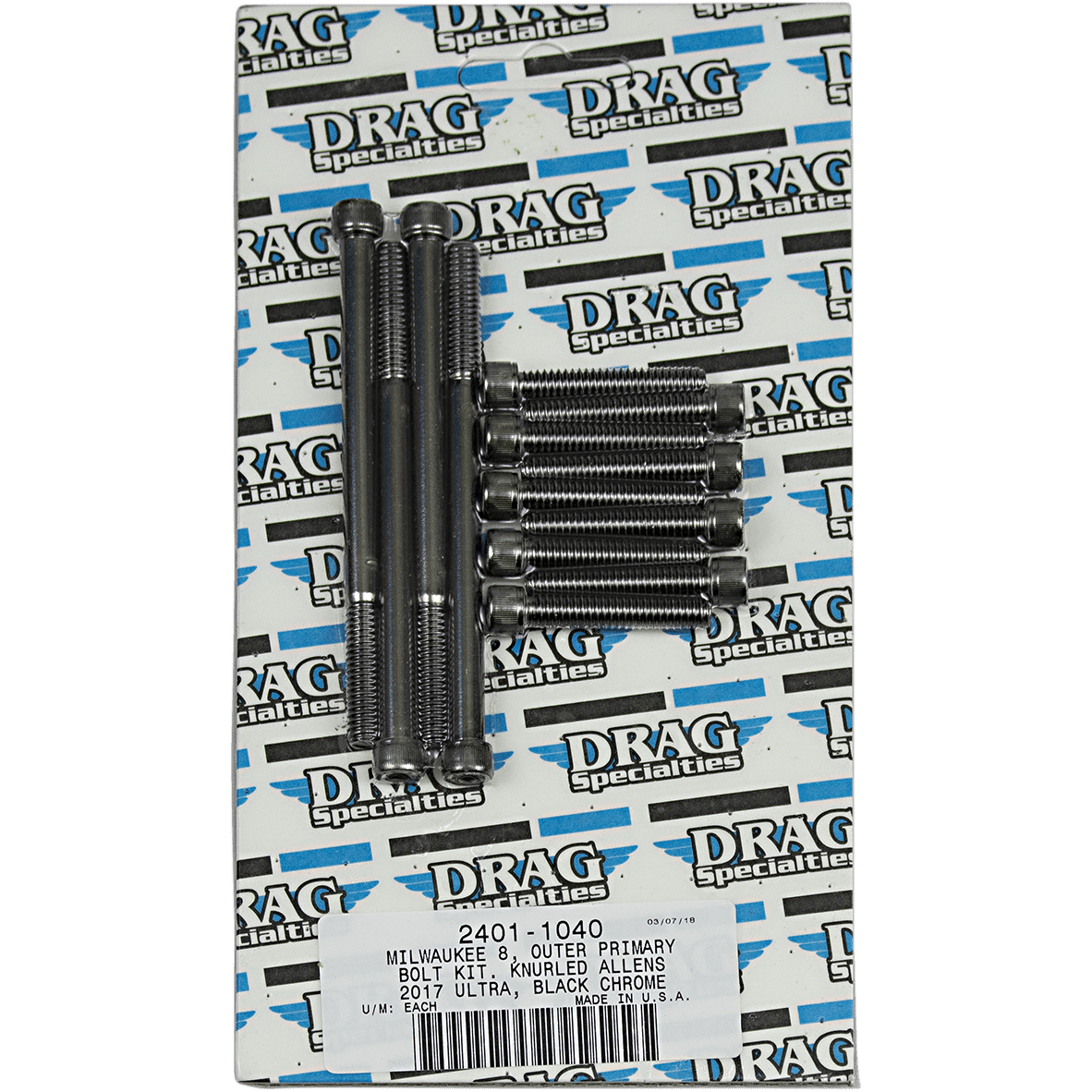 DRAG SPECIALTIES Bolt Kit Outer Primary Black/Chrome Knurled M8