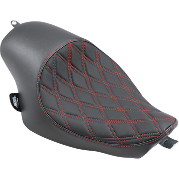 DRAG SPECIALTIES 3/4 Solo Seat Double Diamond Black w/ Red Stitching XL '04-'22