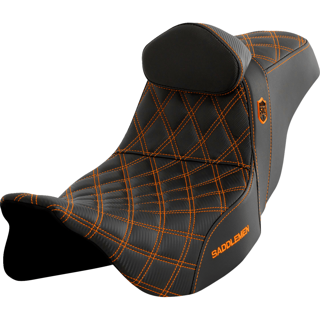 SADDLEMEN Pro Series SDC Performance Seat with Backrest Orange Stitch FLH/FLT '08-'23 SC80807ORART