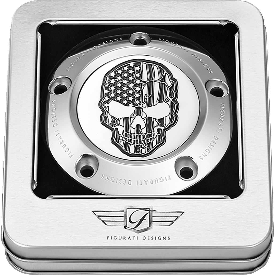 FIGURATI DESIGNS Timing Cover 5 Hole Skull Contrast Cut Stainless Steel FD27TC5HSS