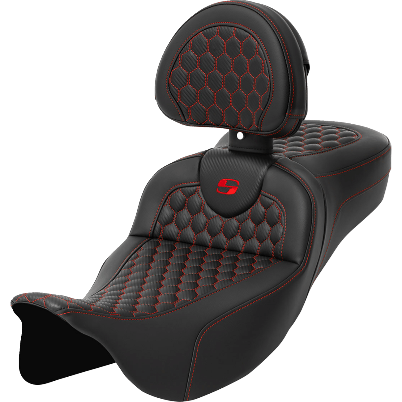 SADDLEMEN RoadSofa™ Seat Honeycomb Red Stitch with Backrest Extended Reach FLH/FLT '08-'23 A80807R190RED