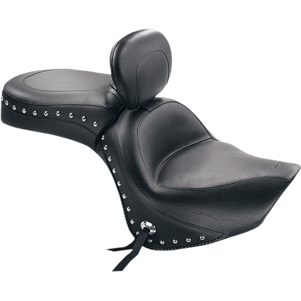 MUSTANG Seat Wide Touring With Driver Backrest One-Piece Chrome Studded Black w/Conchos 79416