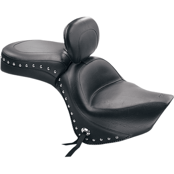 MUSTANG Seat Wide Touring With Driver Backrest One-Piece Chrome Studded Black w/Conchos 79416