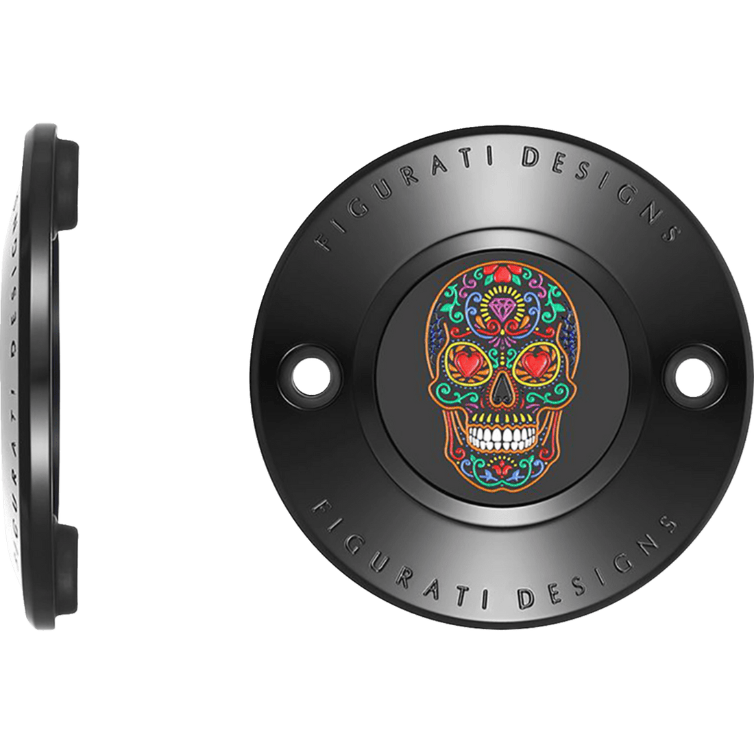 FIGURATI DESIGNS Timing Cover 2 Hole Sugar Skull Black FD30TC2HBLK