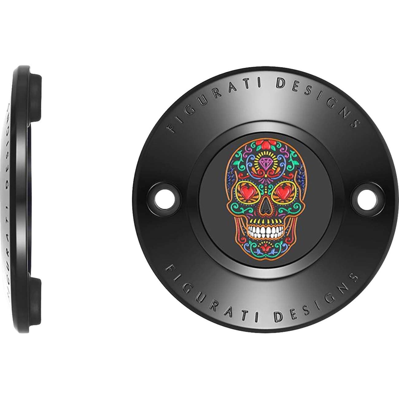 FIGURATI DESIGNS Timing Cover 2 Hole Sugar Skull Black FD30TC2HBLK