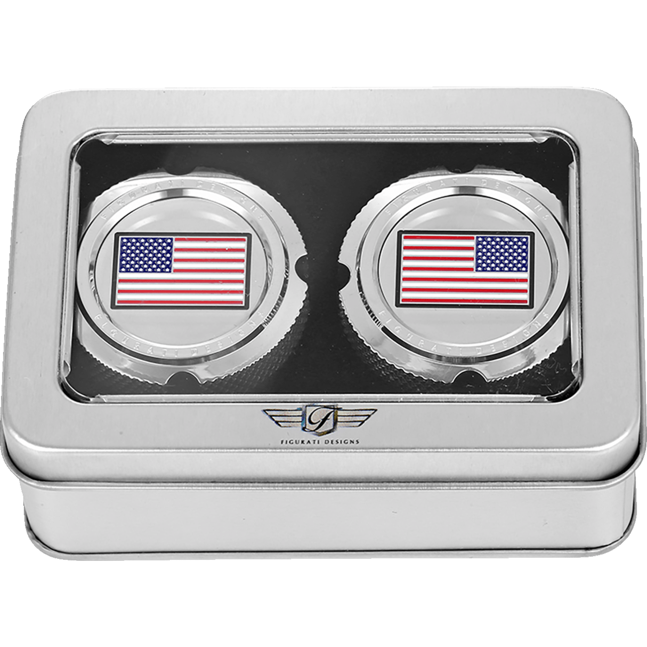 FIGURATI DESIGNS Axle Nut Cover Front Stainless Steel Red/White/Blue Flag Reversed Silver FD20FACSS