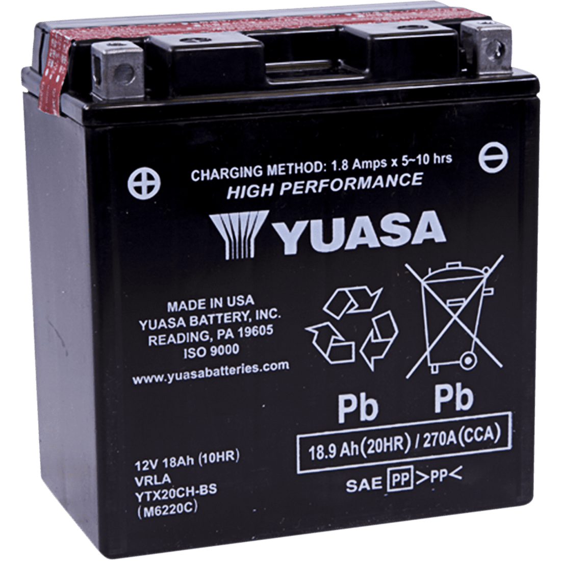 YUASA AGM Battery YTX20CH-BS .82 L YUAM6220C