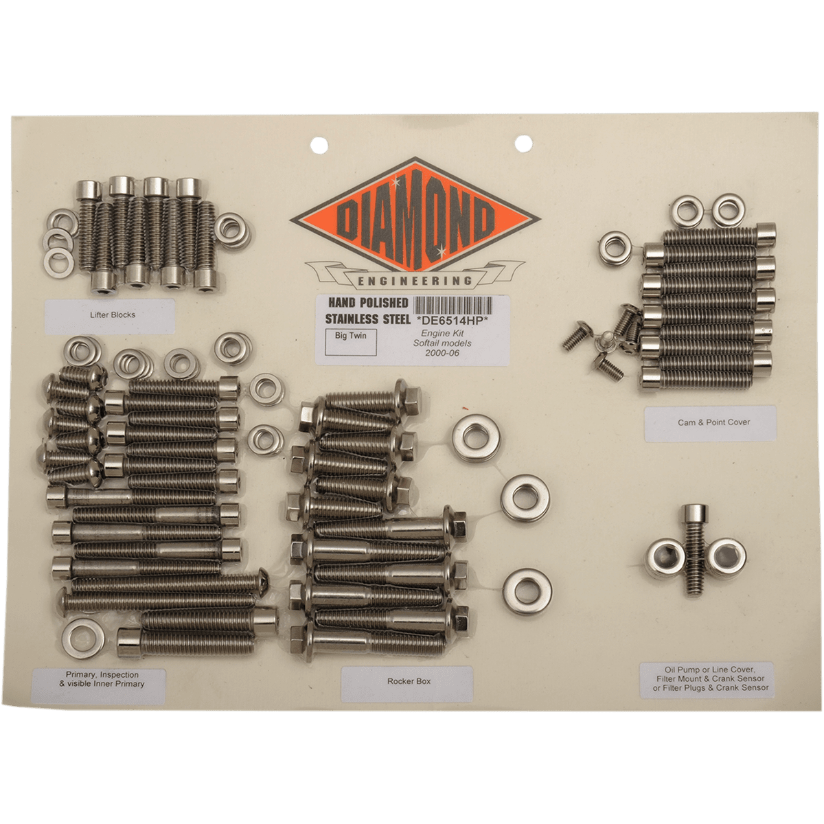 DIAMOND ENGINEERING Fastener Kit Engine/Rocker Box OEM Softail DE6514H