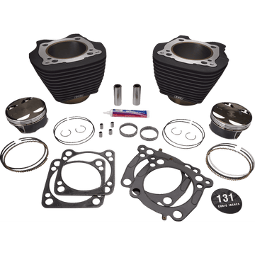 S&S CYCLE Cylinder & Piston Kit 131" Wrinkle Black with Non-Highlighted Fins M8