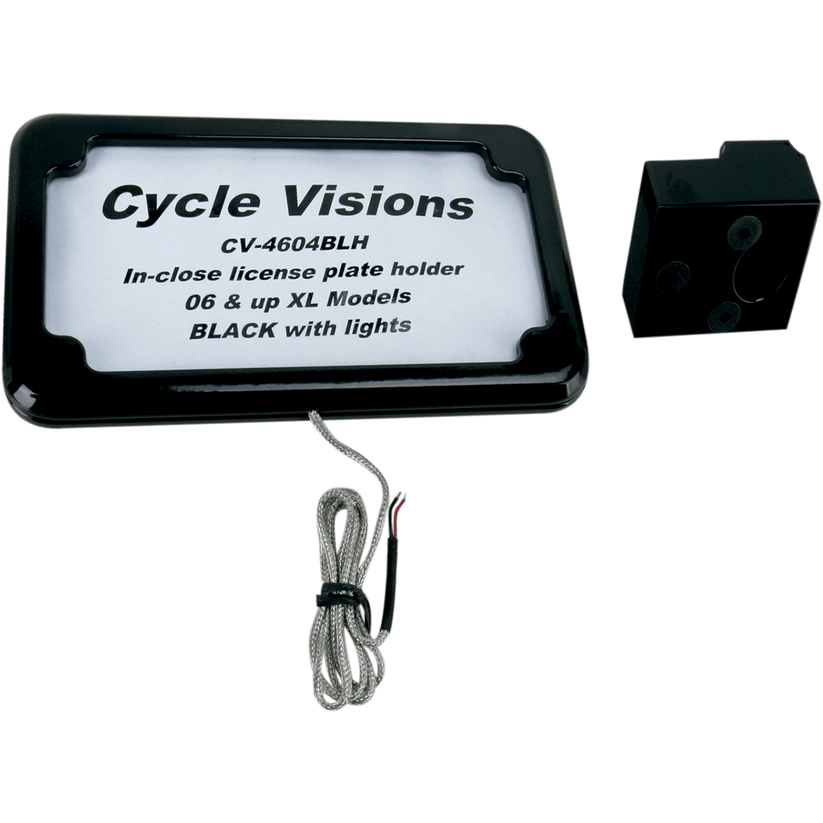 CYCLE VISIONS Horizontal License Plate Mount with Light '05+ XL Black CV4604BLH