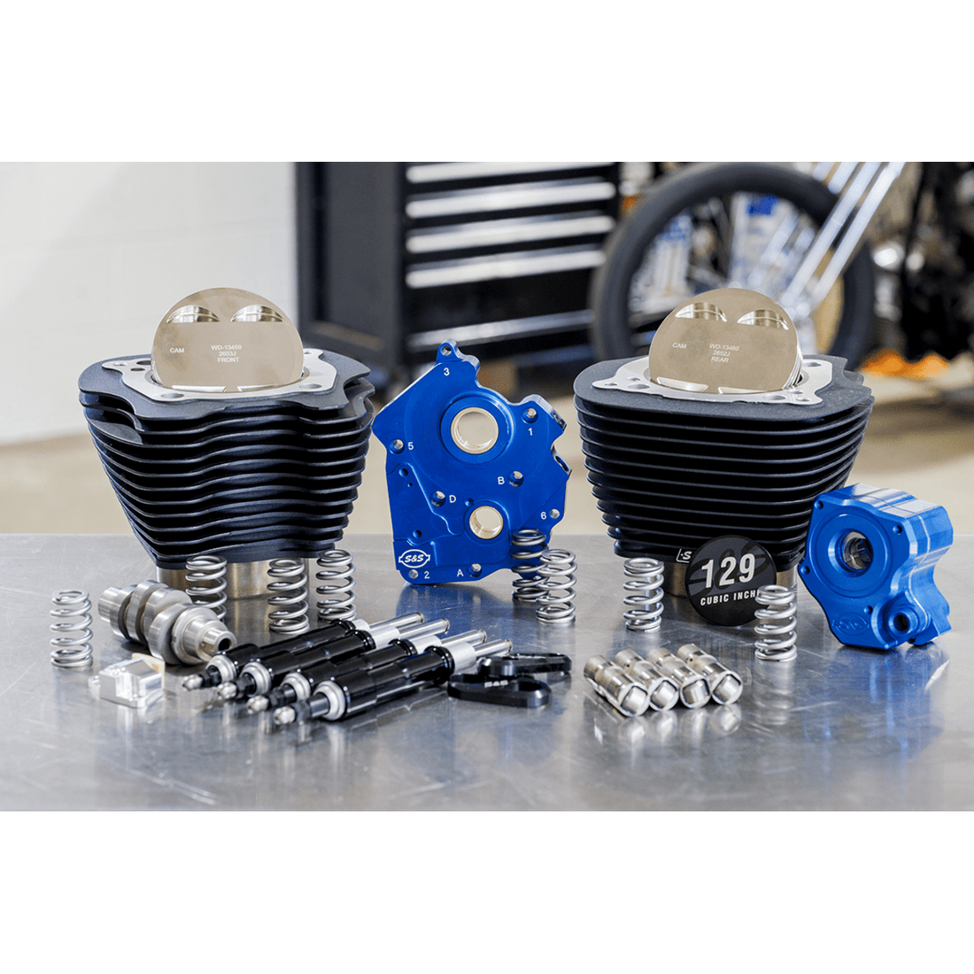 S&S CYCLE 129" Power Package Engine Performance Kit Chain Drive Oil Cooled Non-Highlighted Fins M8