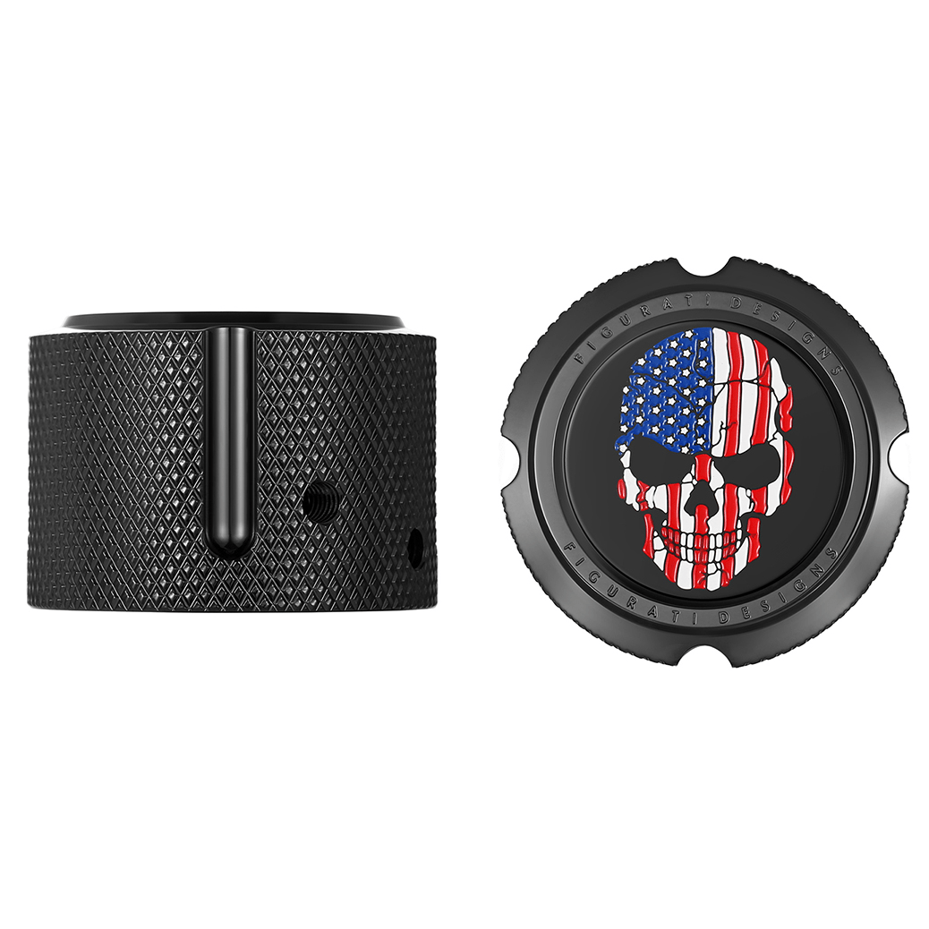 FIGURATI DESIGNS Axle Nut Cover Front Stainless Steel Red/White/Blue Flag Skull Black FD25FACBK